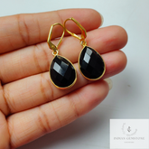 Black Onyx Teardrop Earrings, Gemstone Earrings, Bridesmaid Earrings, Bridal Earrings, Gift for her